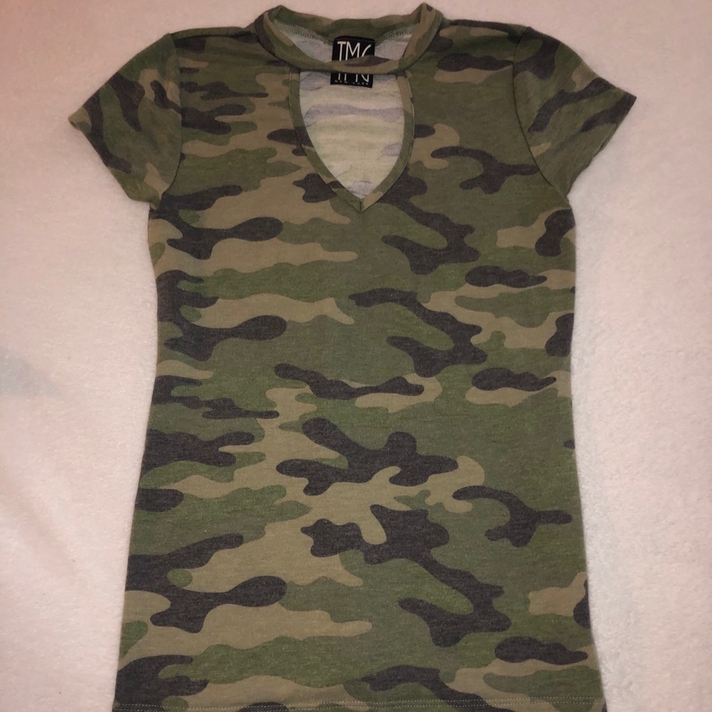 TMG camo top with cutout